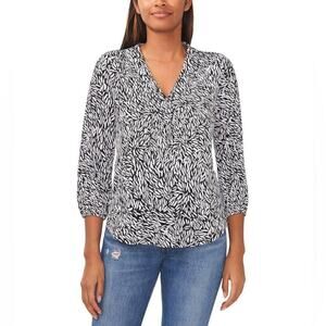 Vince Camuto 3/4 Sleeve V Neck Top Blouse Black & White Size S